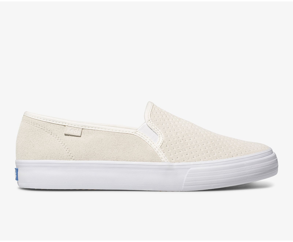 Keds Slip Ons White - Double Decker Suede - Womens VPYWQX-758